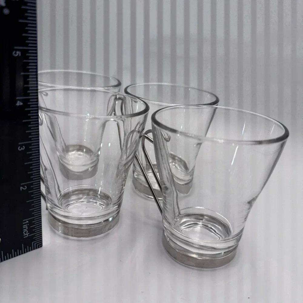 Bormioli Rocco Oslo Tempered Glass Coffee Cups Set of 4 Stainless‎ Steel Handles